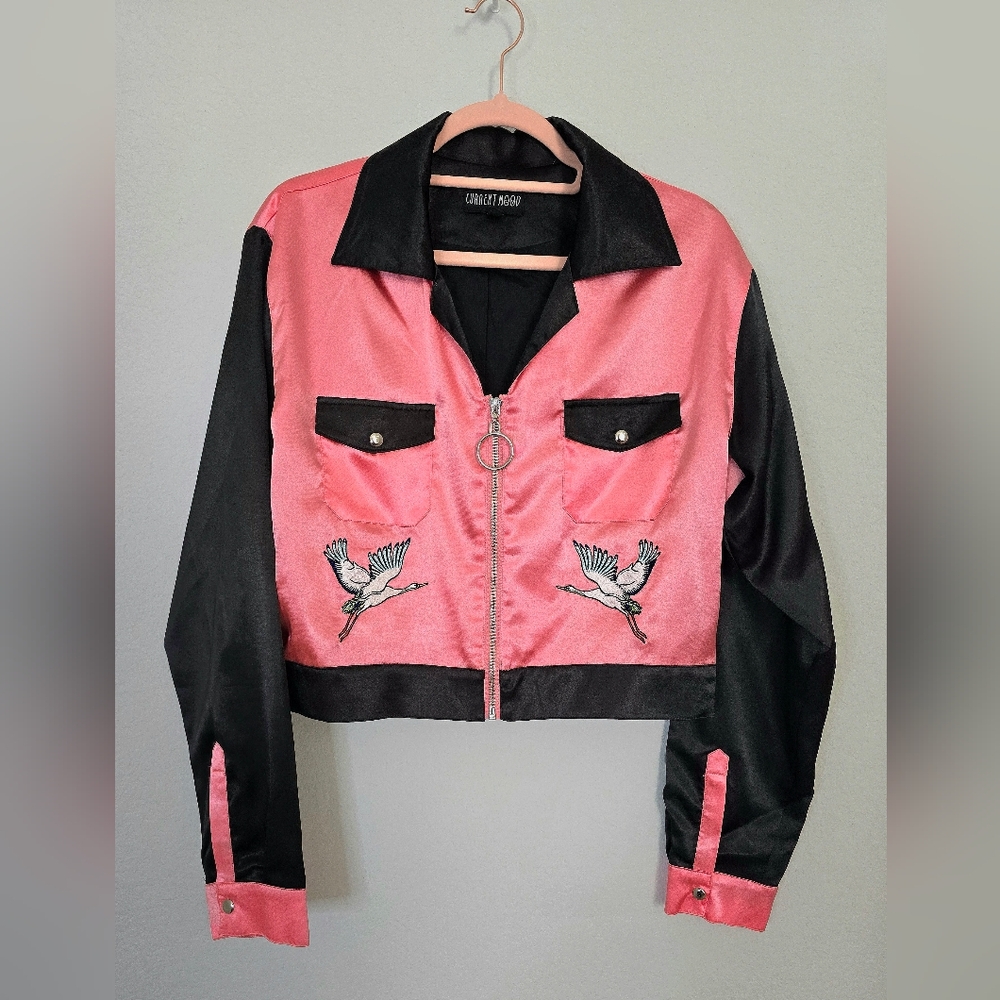 NWOT DOLLS KILL Current Mood Pink Tokyo Satin Jacket Size Large